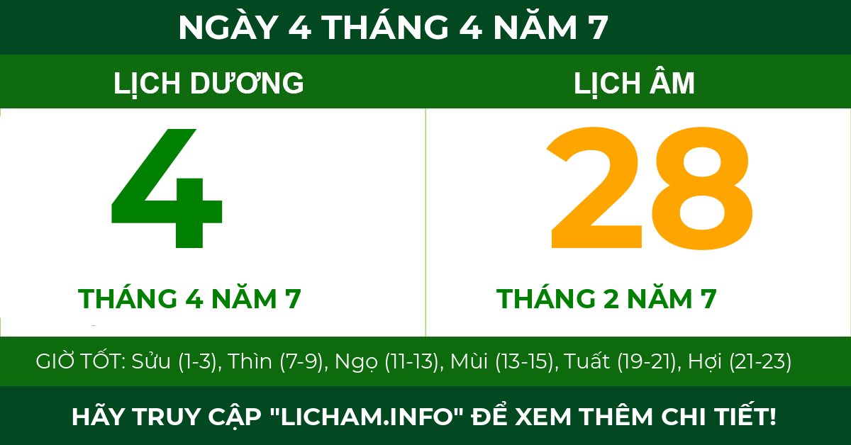 lịch âm ngày 4 tháng 4 năm 7