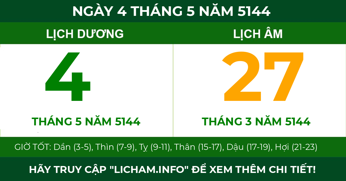lịch âm ngày 4 tháng 5 năm 5144