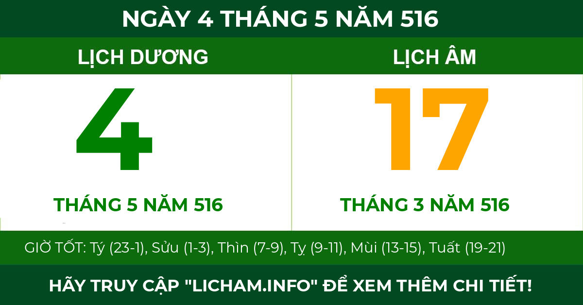 lịch âm ngày 4 tháng 5 năm 516