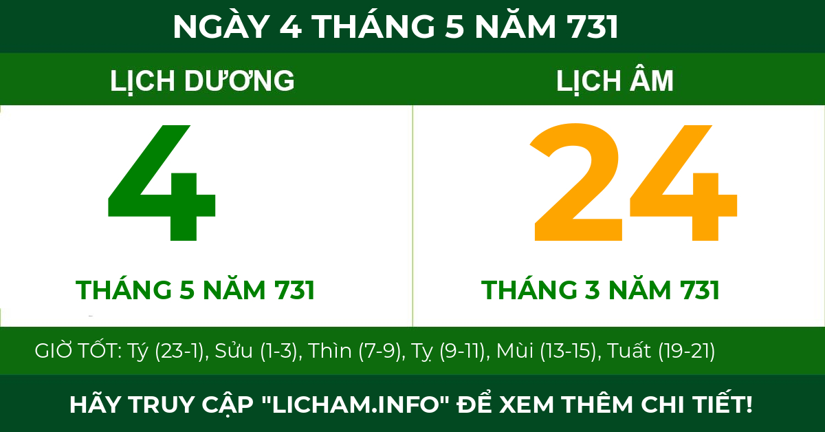 lịch âm ngày 4 tháng 5 năm 731