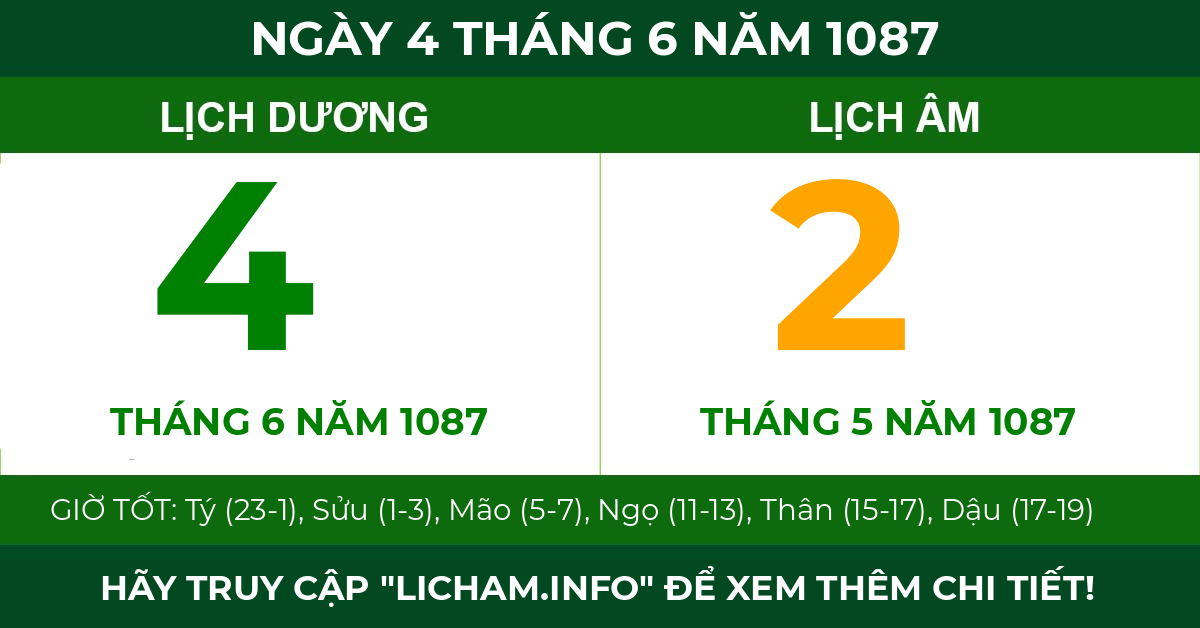 lịch âm ngày 4 tháng 6 năm 1087