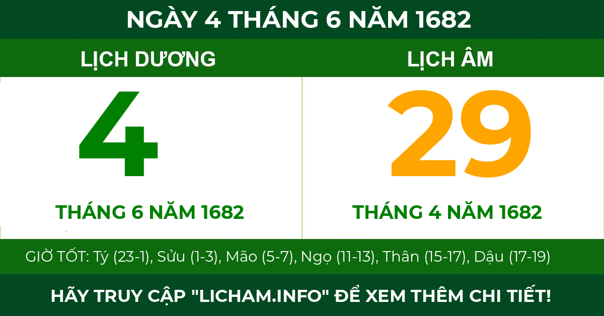 lịch âm ngày 4 tháng 6 năm 1682
