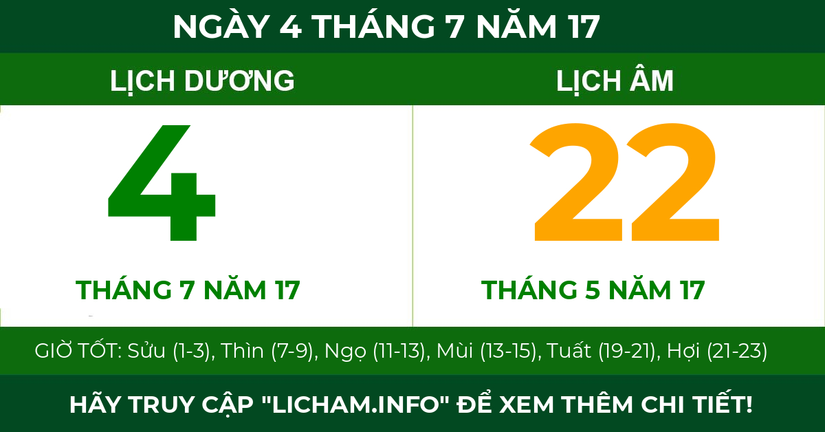 lịch âm ngày 4 tháng 7 năm 17