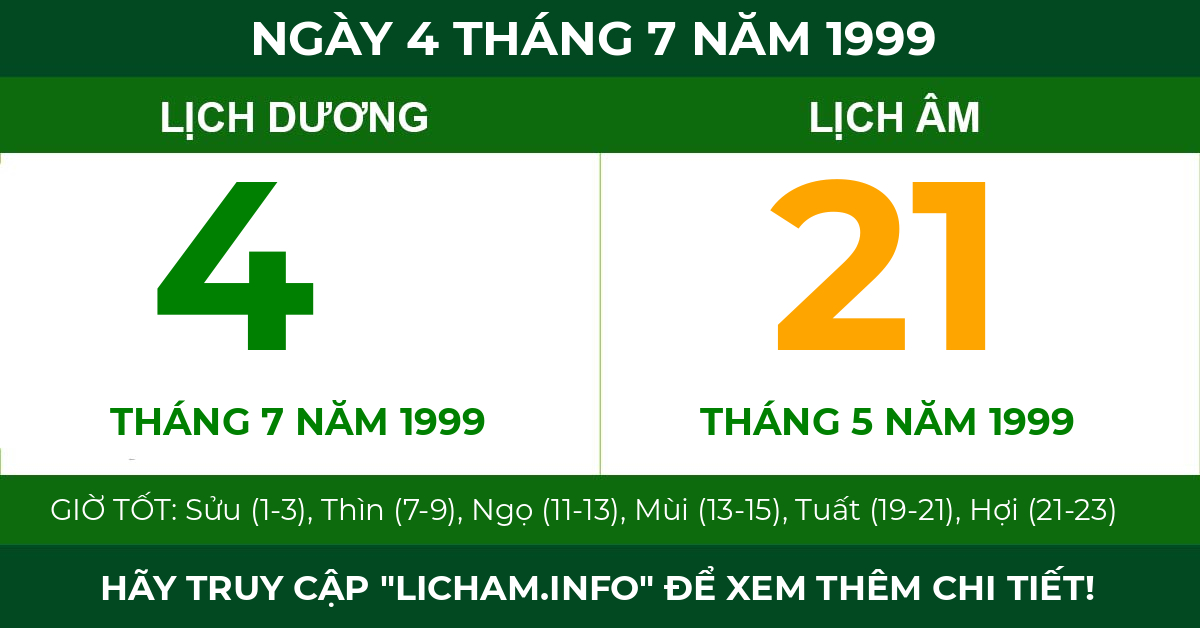 lịch âm ngày 4 tháng 7 năm 1999