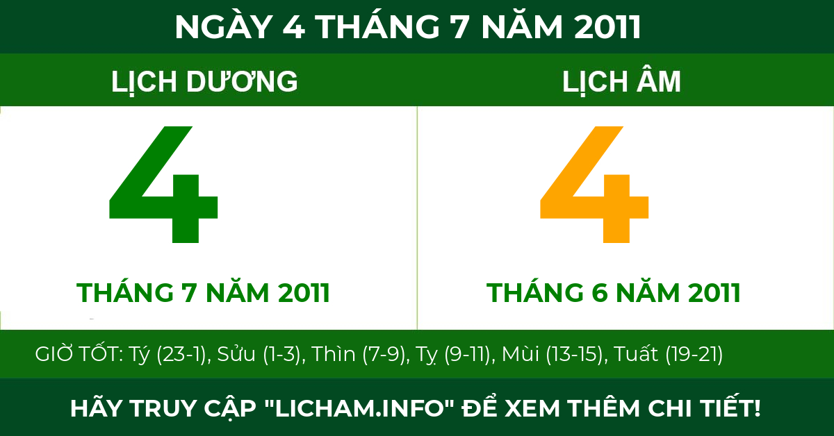 lịch âm ngày 4 tháng 7 năm 2011