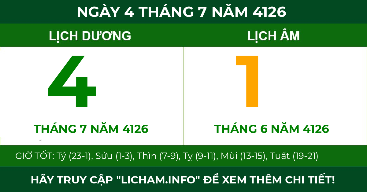 lịch âm ngày 4 tháng 7 năm 4126