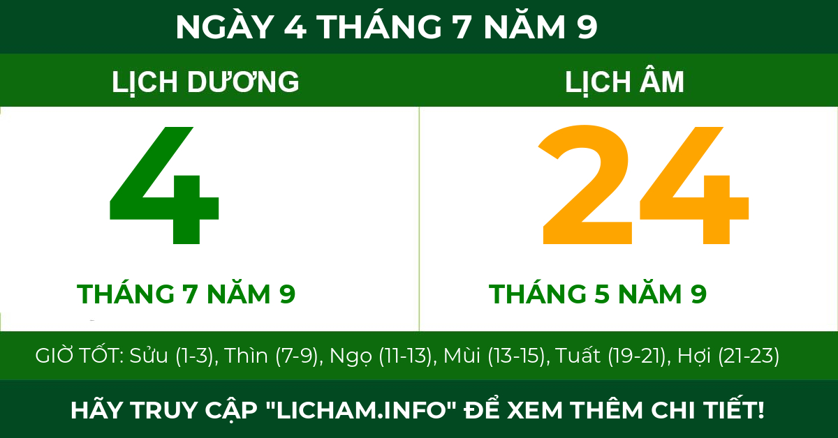 lịch âm ngày 4 tháng 7 năm 9