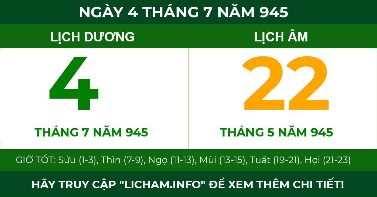 lịch âm ngày 4 tháng 7 năm 945