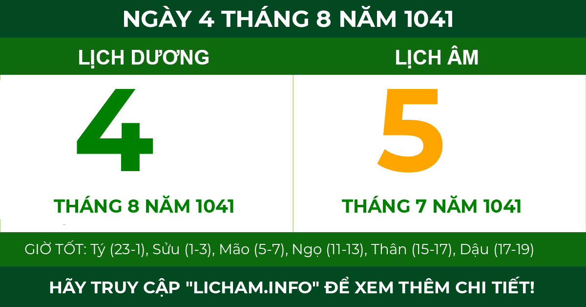 lịch âm ngày 4 tháng 8 năm 1041