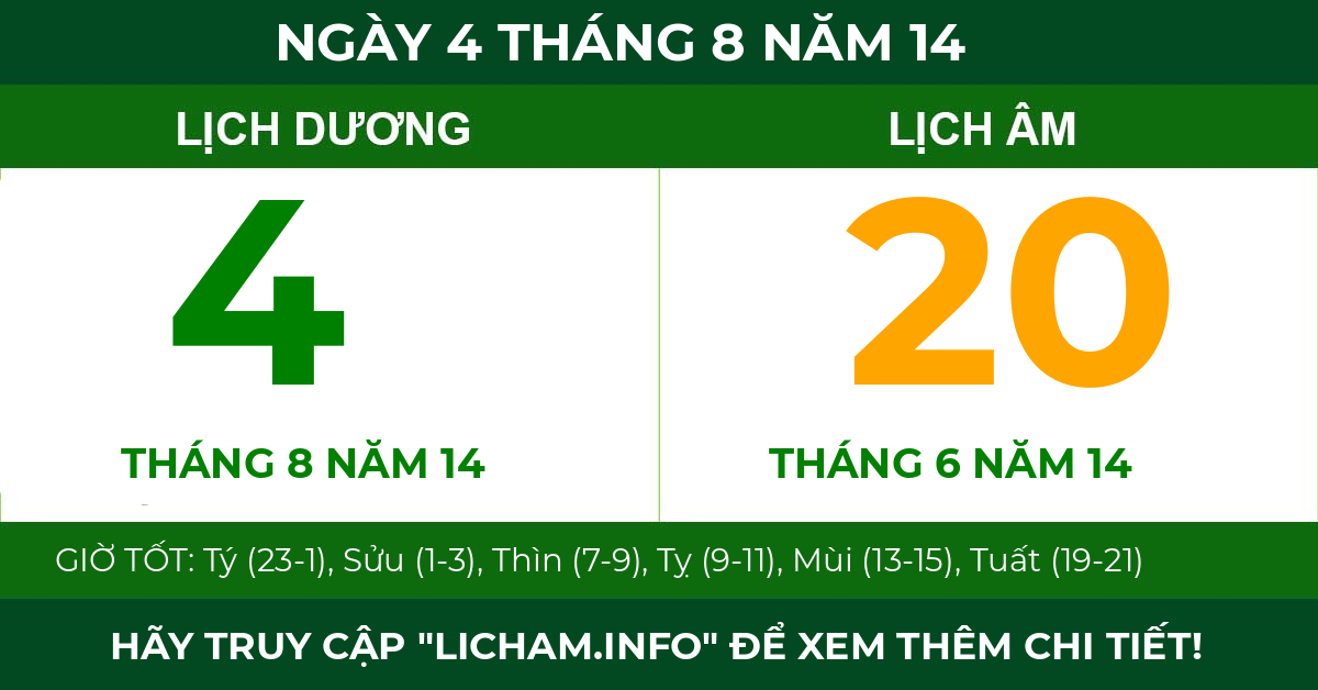 lịch âm ngày 4 tháng 8 năm 14