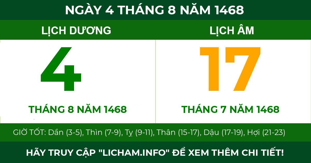 lịch âm ngày 4 tháng 8 năm 1468