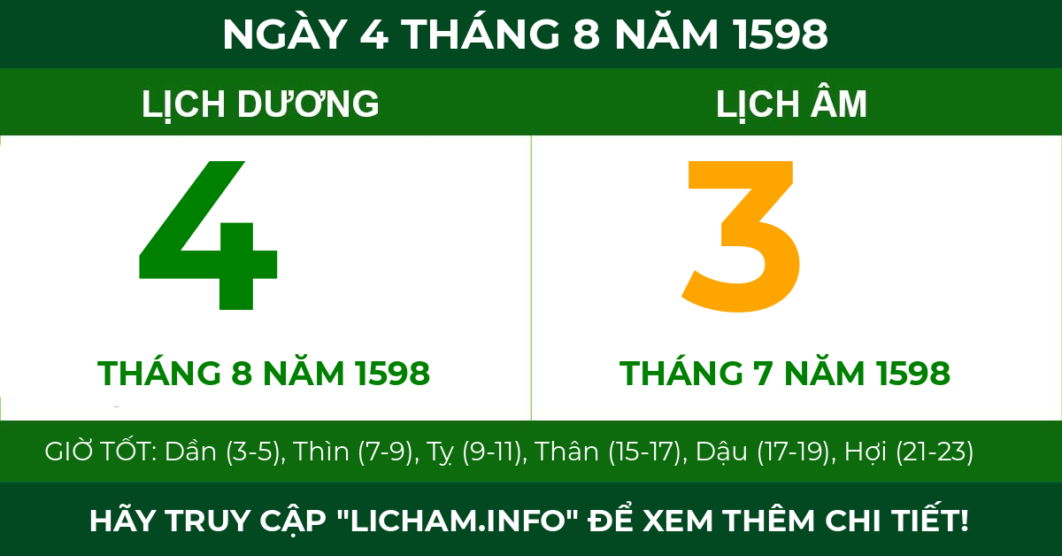lịch âm ngày 4 tháng 8 năm 1598