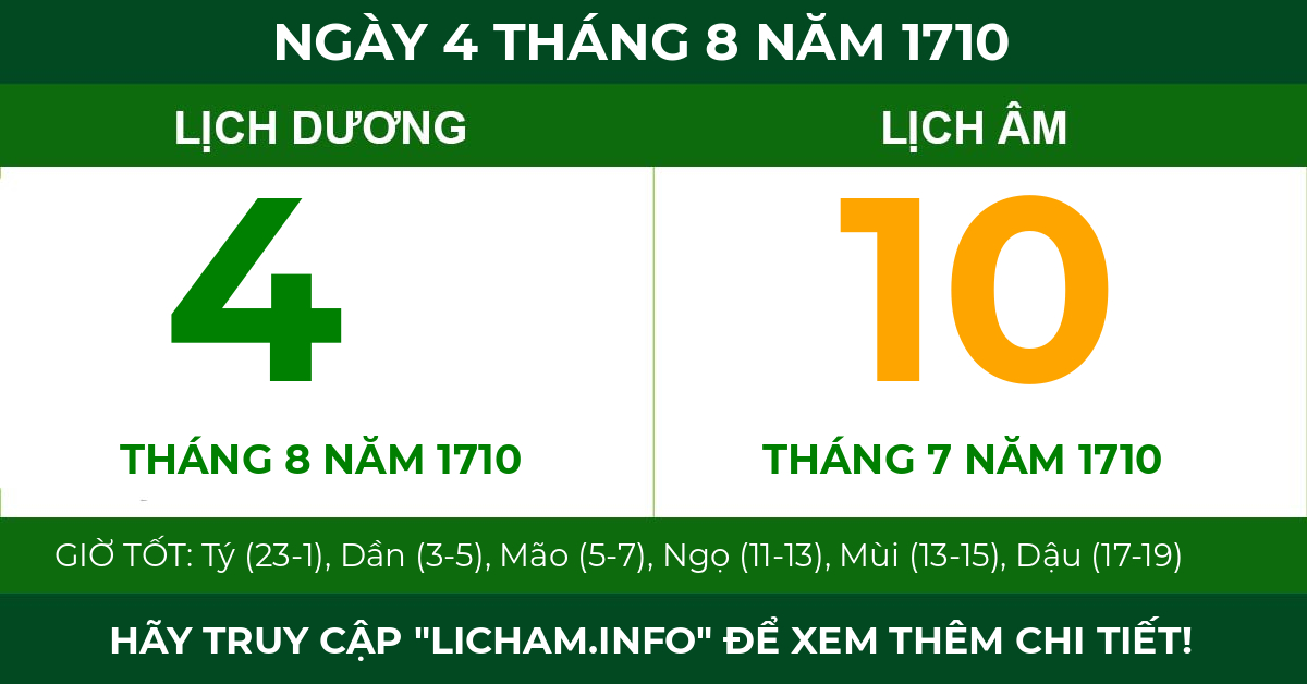 lịch âm ngày 4 tháng 8 năm 1710