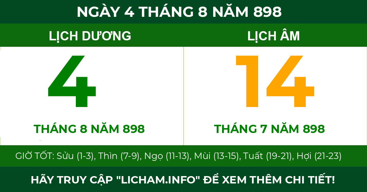 lịch âm ngày 4 tháng 8 năm 898