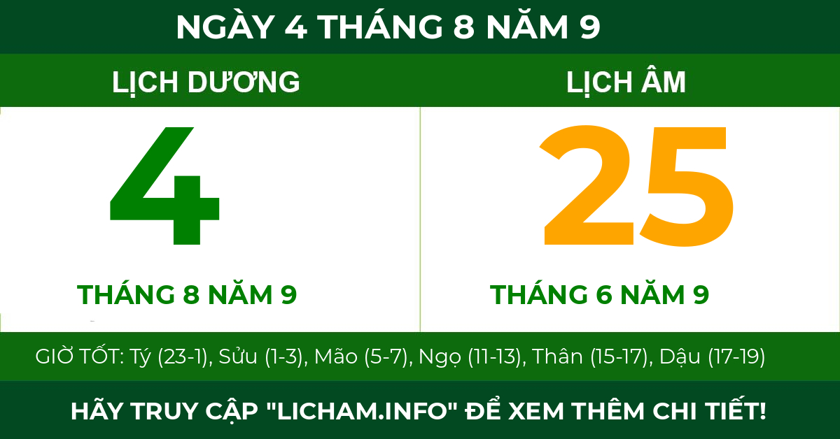 lịch âm ngày 4 tháng 8 năm 9