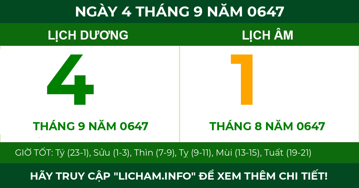 lịch âm ngày 4 tháng 9 năm 0647