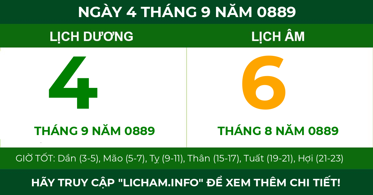 lịch âm ngày 4 tháng 9 năm 0889