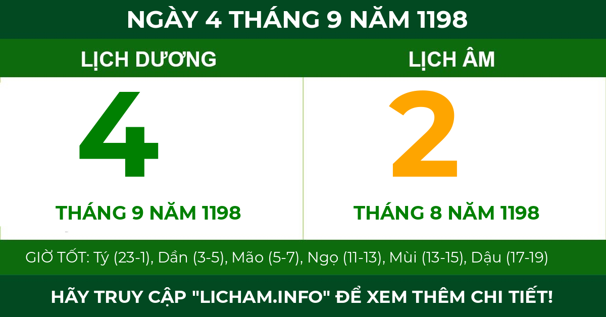 lịch âm ngày 4 tháng 9 năm 1198