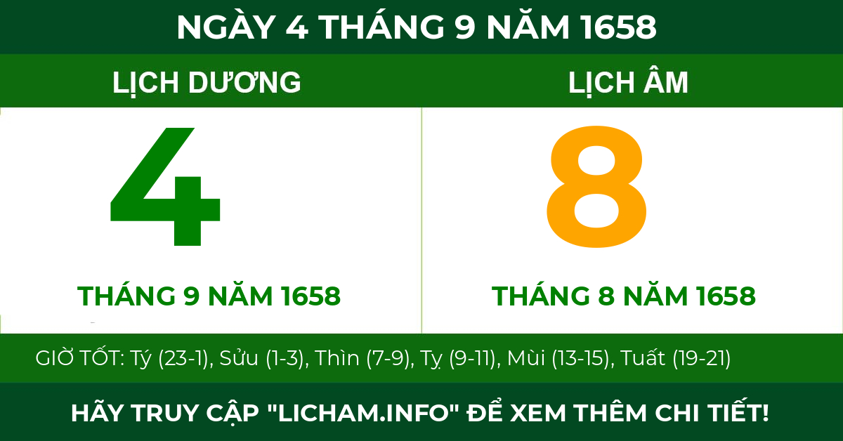 lịch âm ngày 4 tháng 9 năm 1658