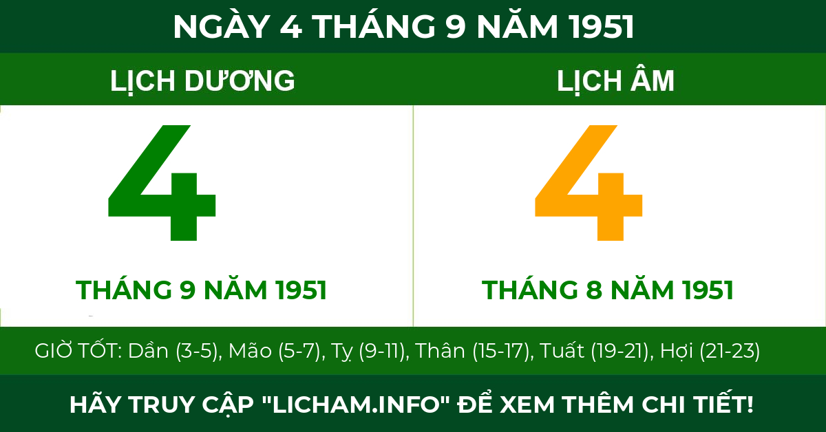 lịch âm ngày 4 tháng 9 năm 1951