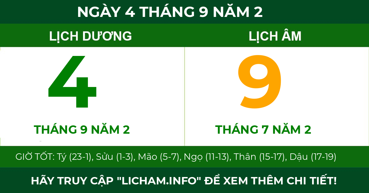 lịch âm ngày 4 tháng 9 năm 2