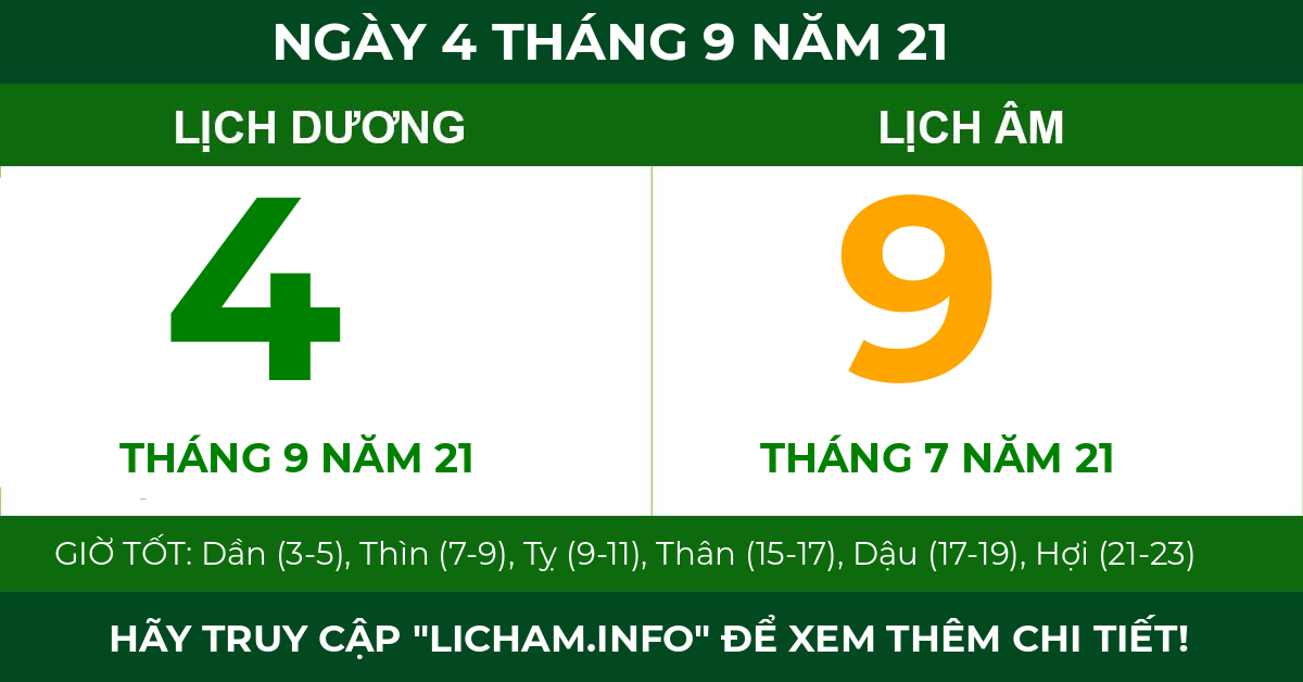lịch âm ngày 4 tháng 9 năm 21