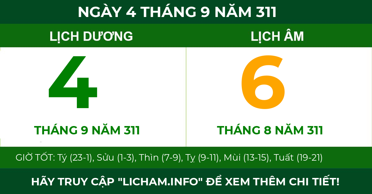lịch âm ngày 4 tháng 9 năm 311