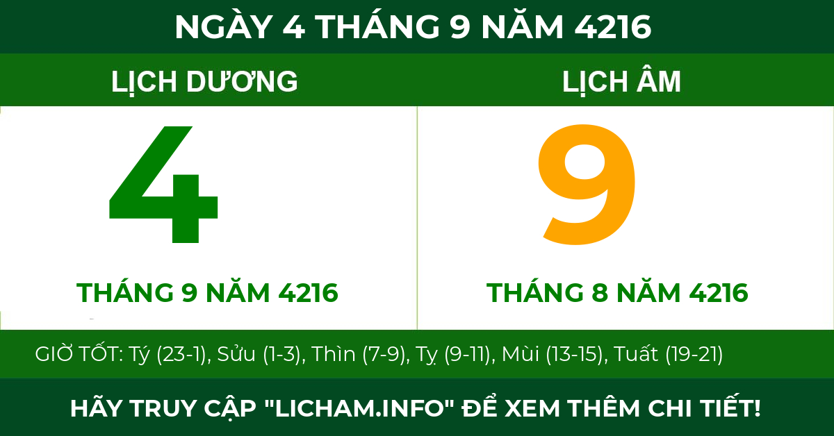 lịch âm ngày 4 tháng 9 năm 4216