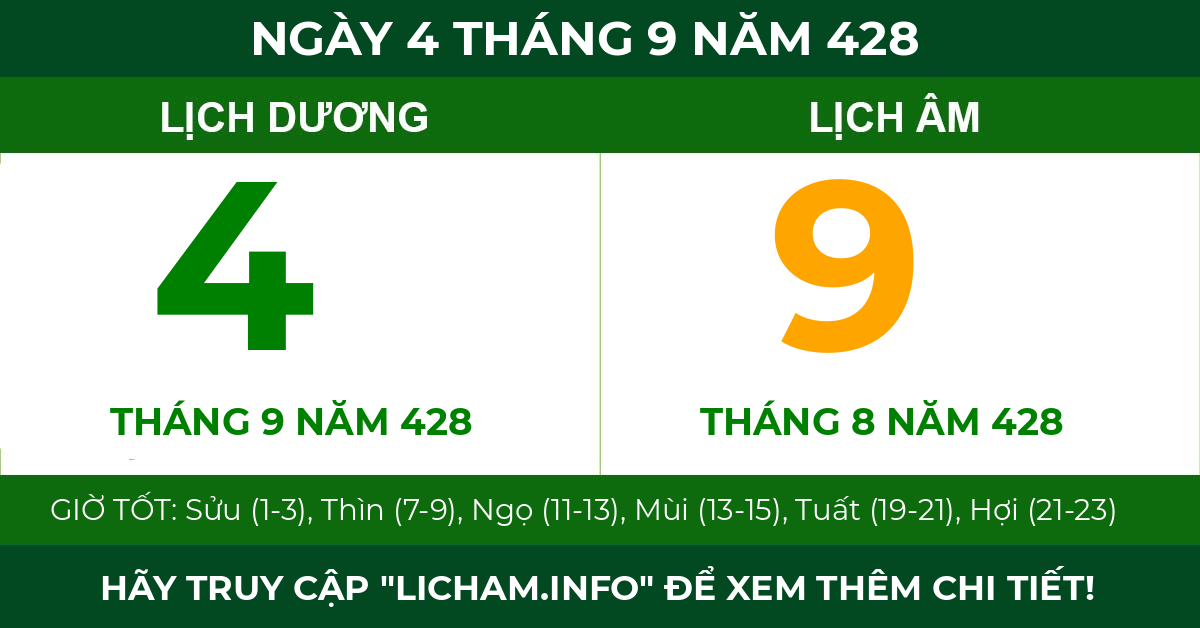 lịch âm ngày 4 tháng 9 năm 428