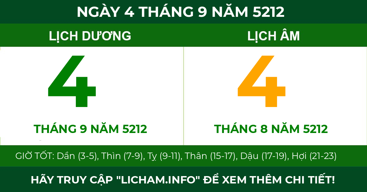 lịch âm ngày 4 tháng 9 năm 5212