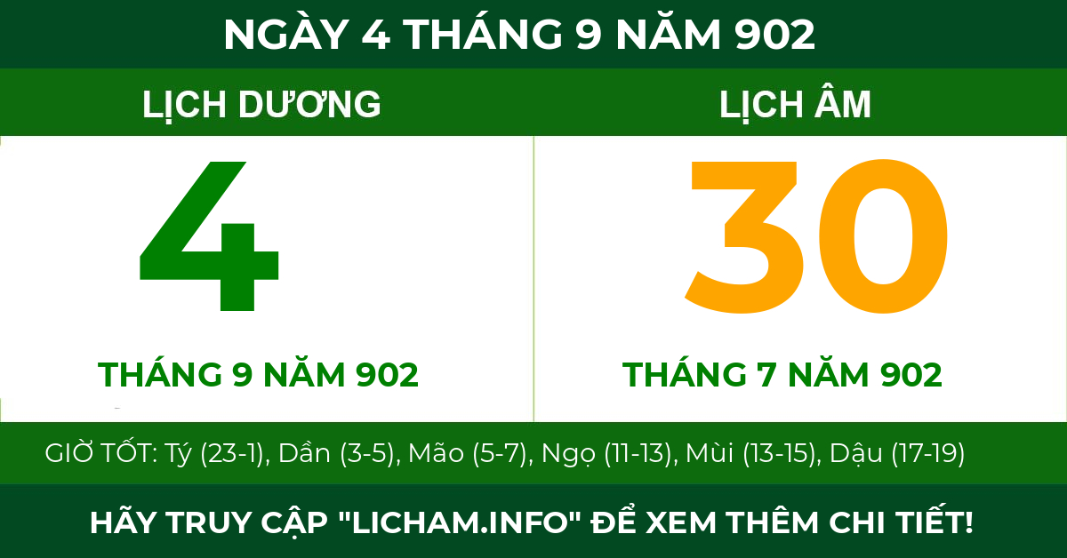 lịch âm ngày 4 tháng 9 năm 902