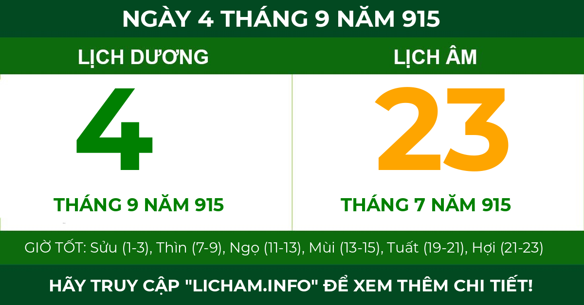 lịch âm ngày 4 tháng 9 năm 915