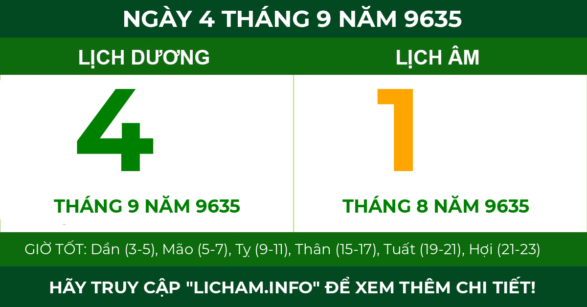 lịch âm ngày 4 tháng 9 năm 9635