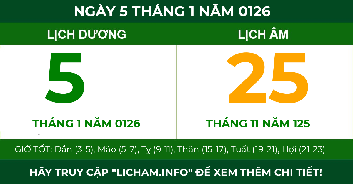 lịch âm ngày 5 tháng 1 năm 0126