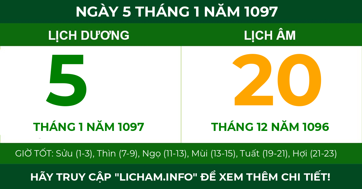 lịch âm ngày 5 tháng 1 năm 1097