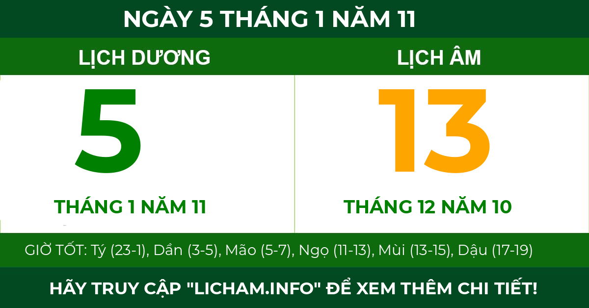 lịch âm ngày 5 tháng 1 năm 11