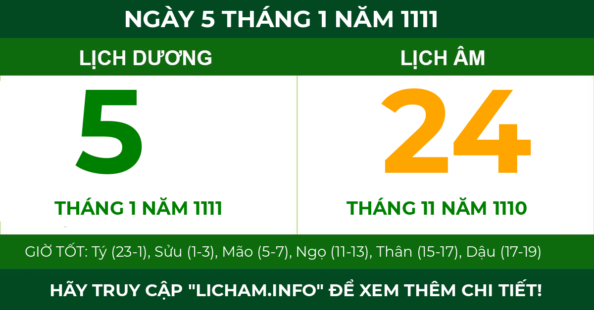 lịch âm ngày 5 tháng 1 năm 1111