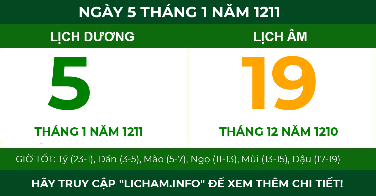 lịch âm ngày 5 tháng 1 năm 1211