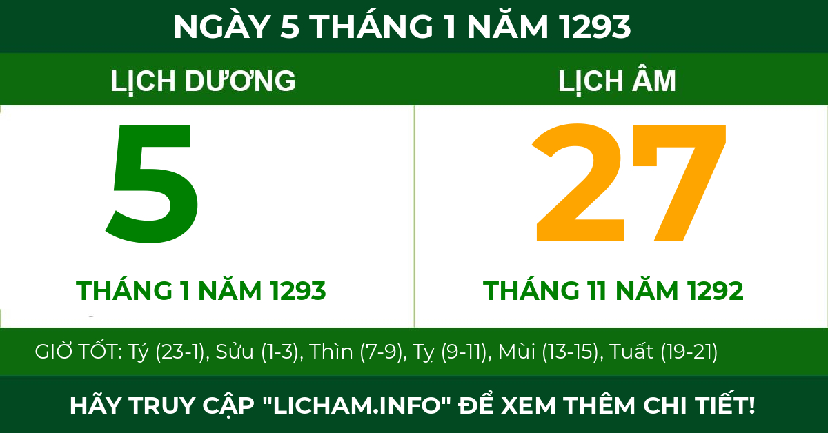 lịch âm ngày 5 tháng 1 năm 1293