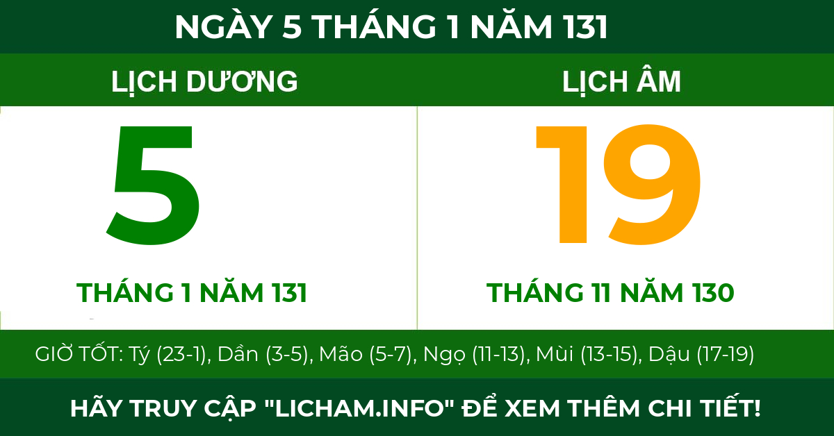 lịch âm ngày 5 tháng 1 năm 131