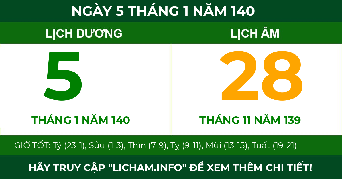 lịch âm ngày 5 tháng 1 năm 140
