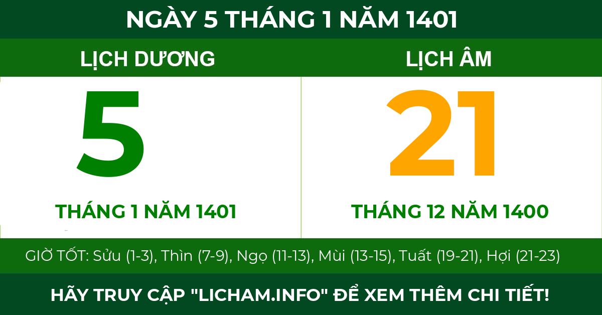 lịch âm ngày 5 tháng 1 năm 1401