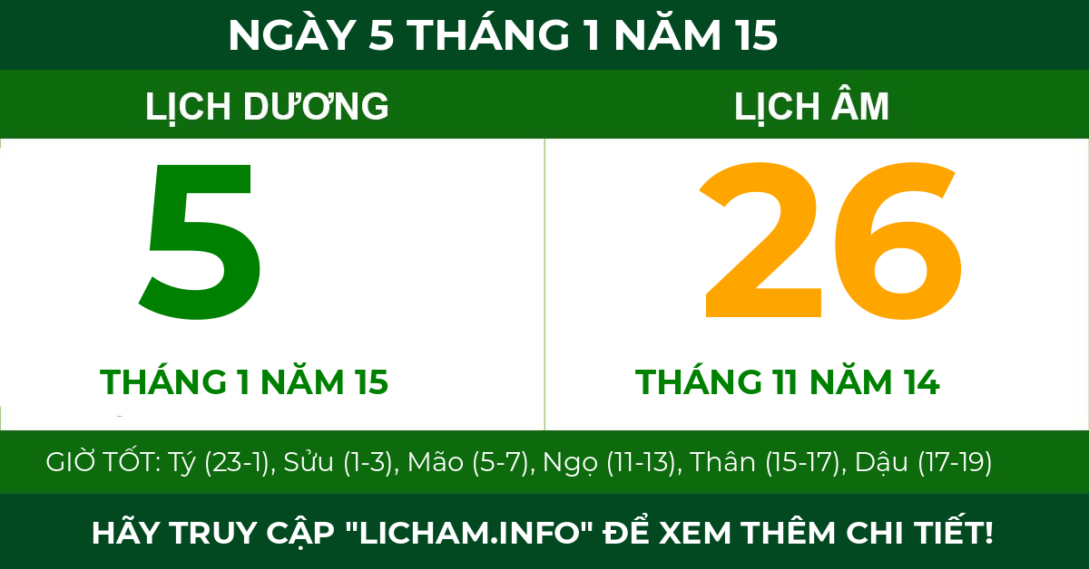 lịch âm ngày 5 tháng 1 năm 15