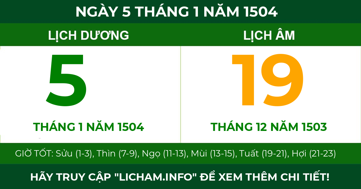 lịch âm ngày 5 tháng 1 năm 1504