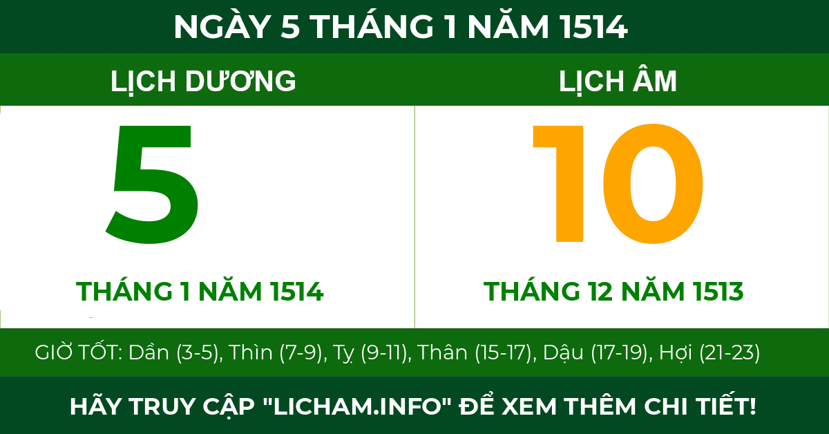 lịch âm ngày 5 tháng 1 năm 1514