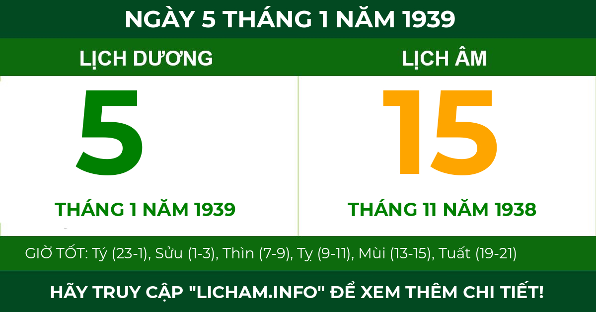 lịch âm ngày 5 tháng 1 năm 1939
