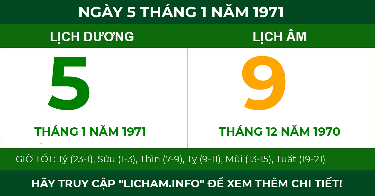 lịch âm ngày 5 tháng 1 năm 1971
