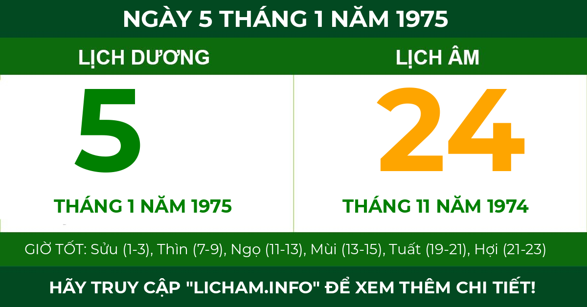 lịch âm ngày 5 tháng 1 năm 1975