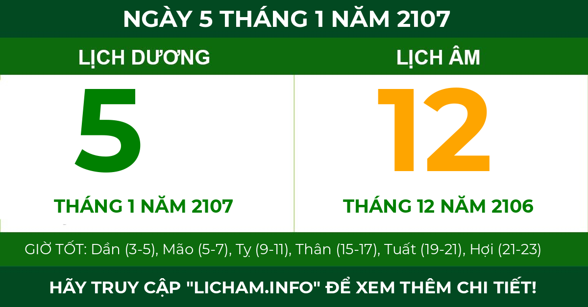 lịch âm ngày 5 tháng 1 năm 2107
