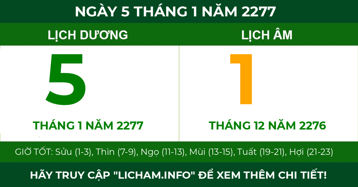 lịch âm ngày 5 tháng 1 năm 2277